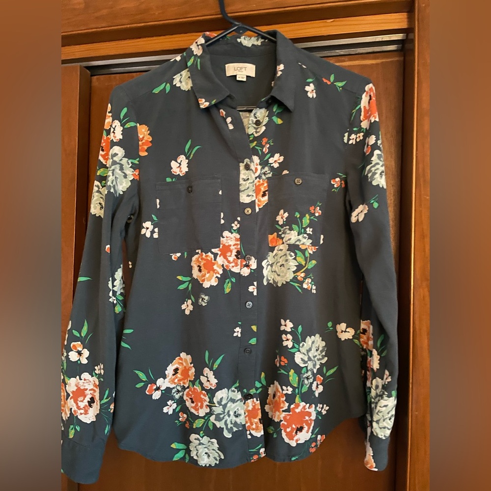 Blue floral women’s button-up shirt